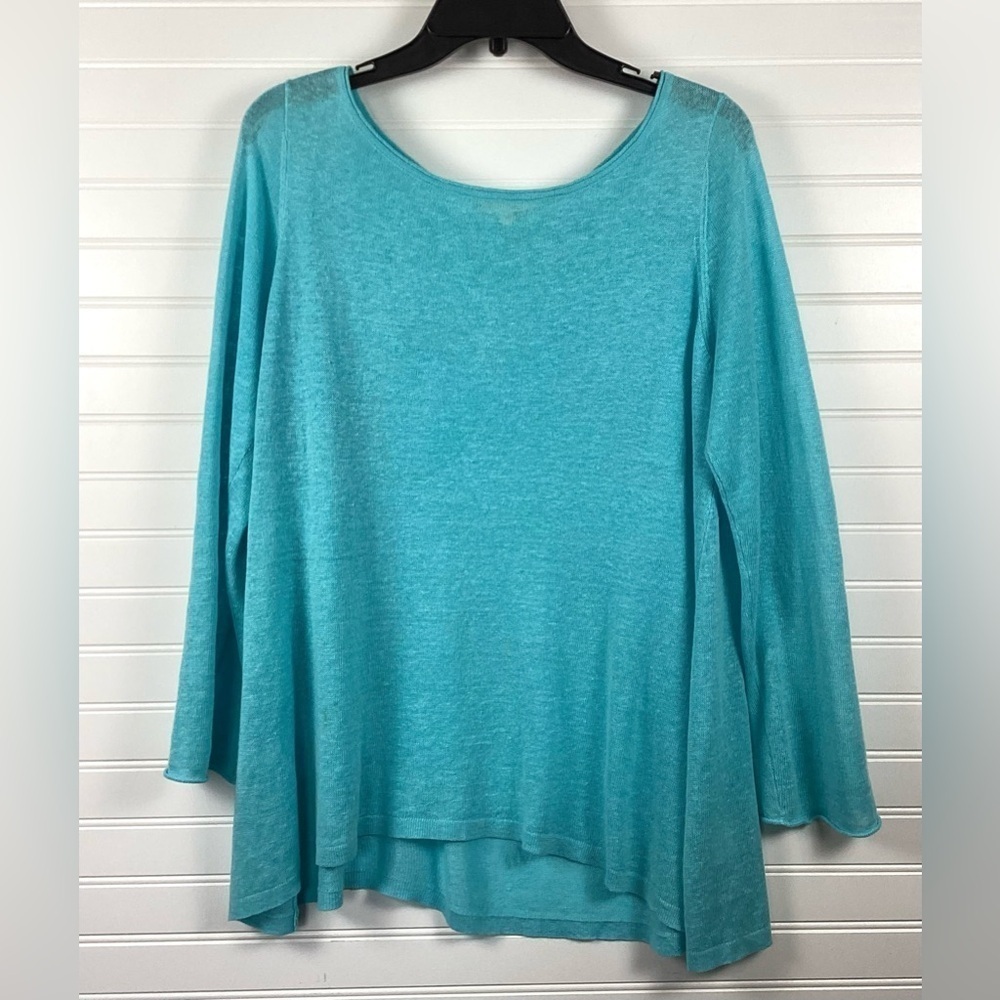 Eileen Fisher Aqua Blue knit  Top Organic Linen Size XL boxy Comfy